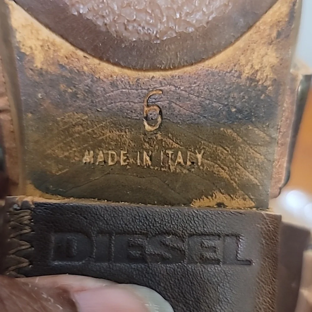 VINTAGE DIESEL WOMEN'S BROWN LEATHER AND WOOD BLOCK HEEL SANDAL SZ 6 - Picture 7 of 9